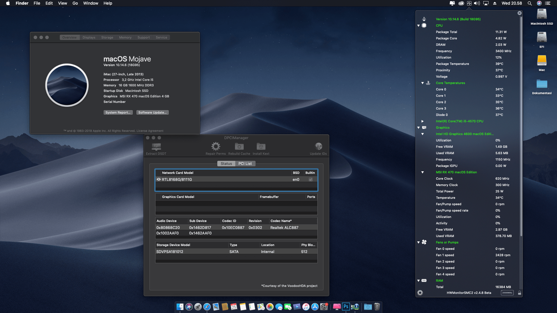 Success Hackintosh macOS Mojave 10.14.6 Build 18G95 at MSI H81M-E33 + Intel Core i5 4570 + MSI RX 470